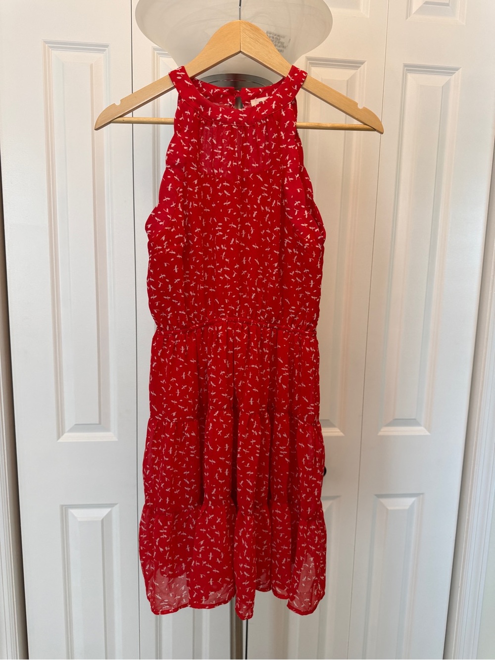 Monteau Red Halter Dress with White Ditsy Print